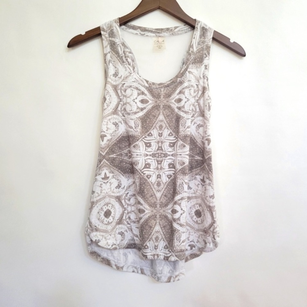 CALIA by Carrie Underwood Tank Top XS White Taupe Womens Racerback Activewear